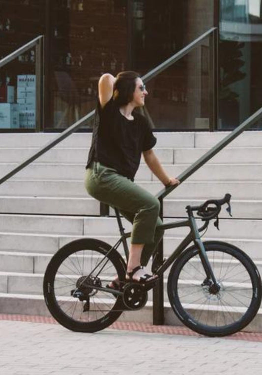 Outfit by @bohemiacyclingirl Moss green and black
