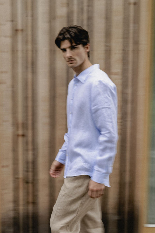 Outfit by Patrik | Linen pants & Shirt with collar Light blue