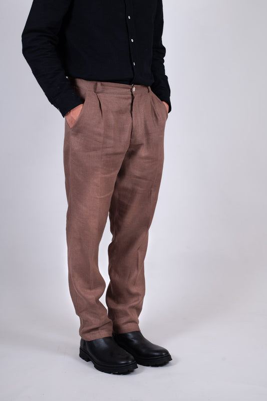 Men's Loose-fit Linen Pants - Brown