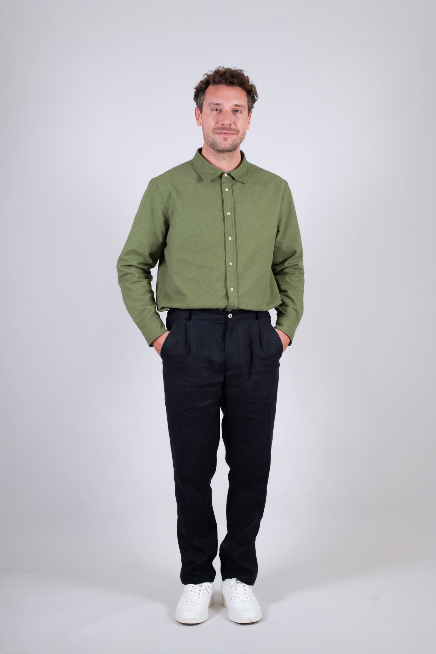 Pánské lněné kalhoty Loose-fit - Black