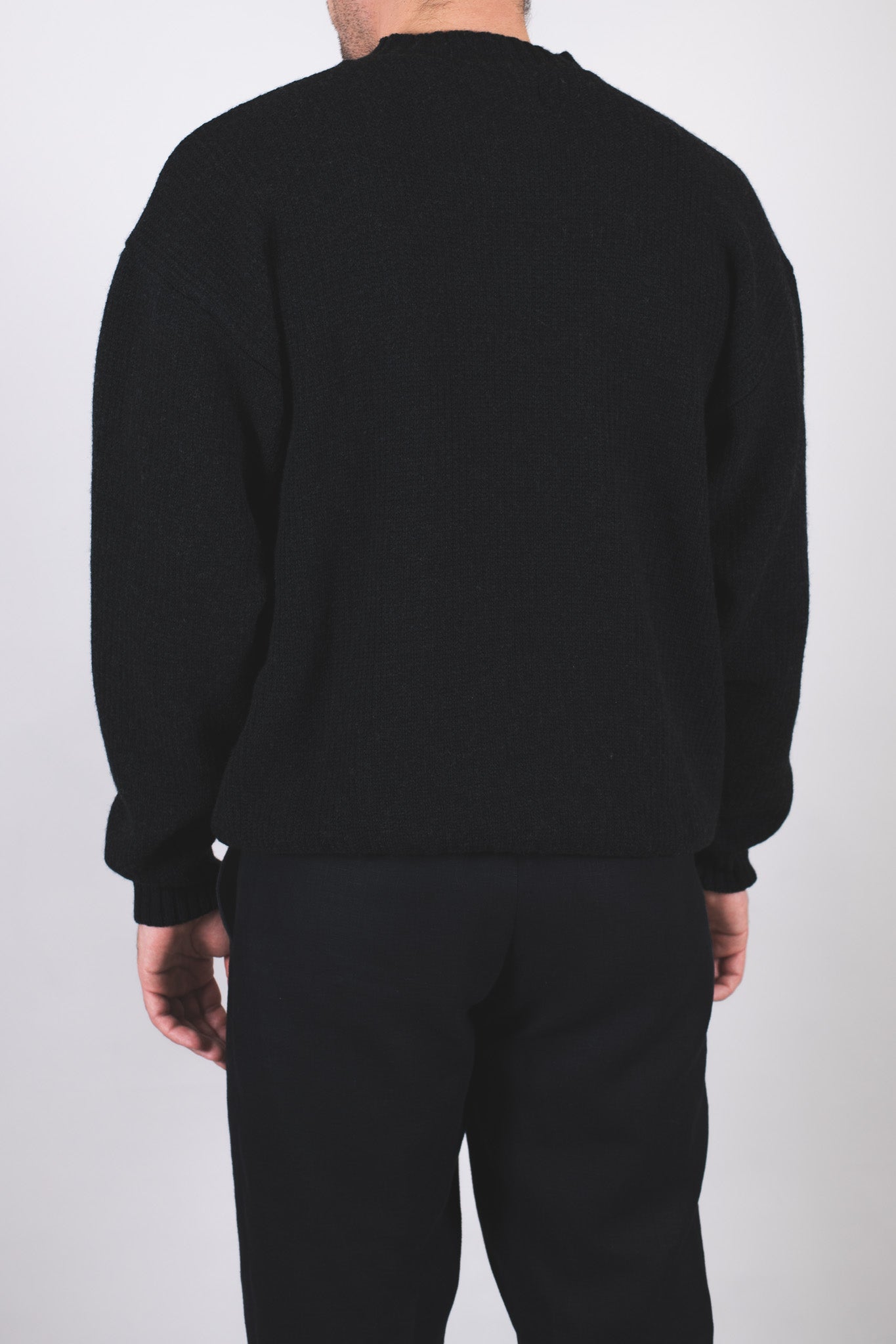 Męski wełniany sweter dziergany Loose Fit – Dark gray