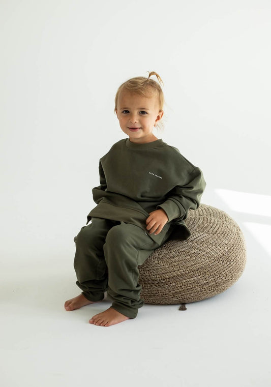 Children's Sweatshirt organic cotton Moss green - Oversized