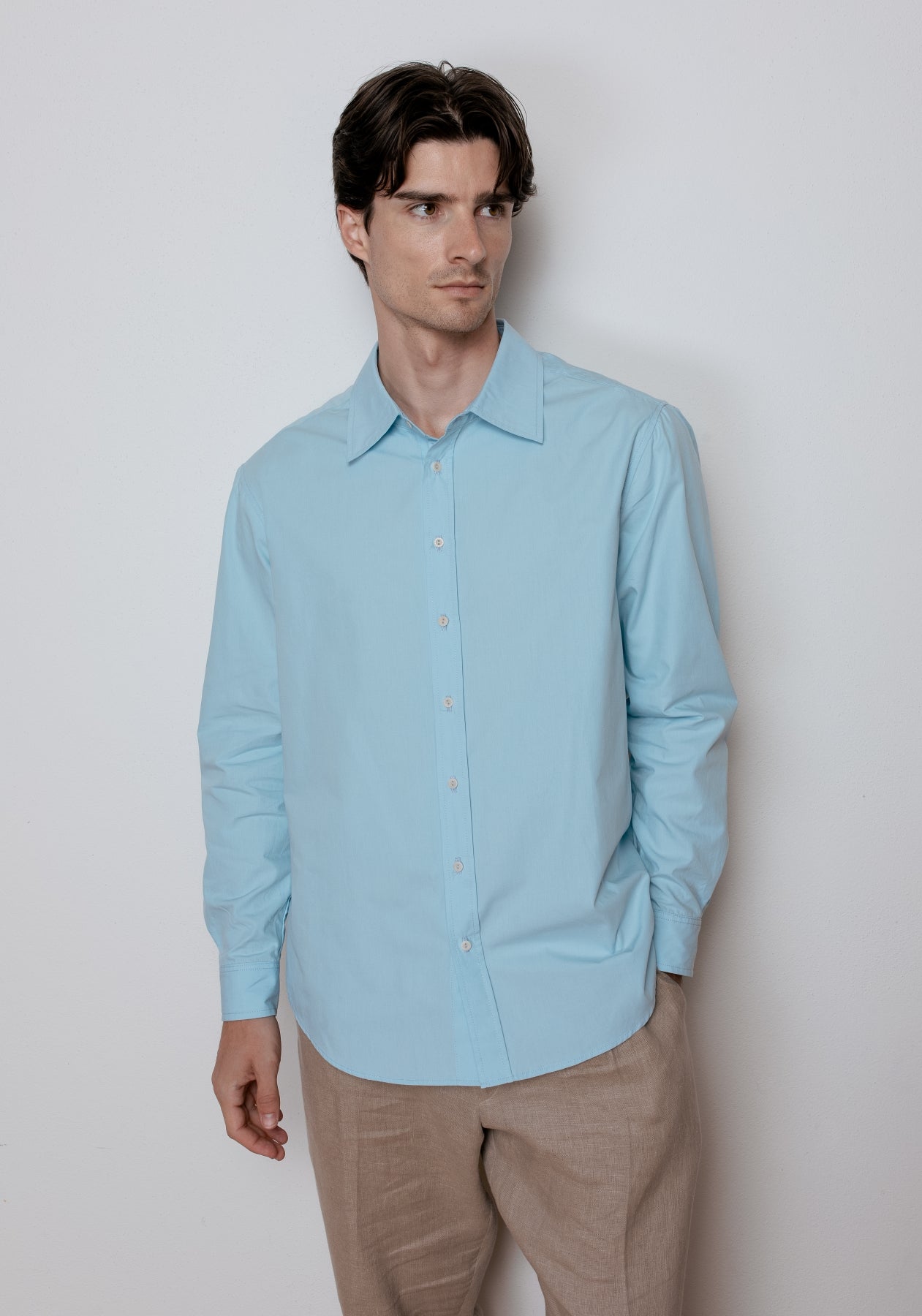 Koszula męska z kołnierzykiem z bawełny organicznej - Light blue