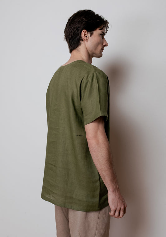 Men's regular linen t-shirt - Moss green