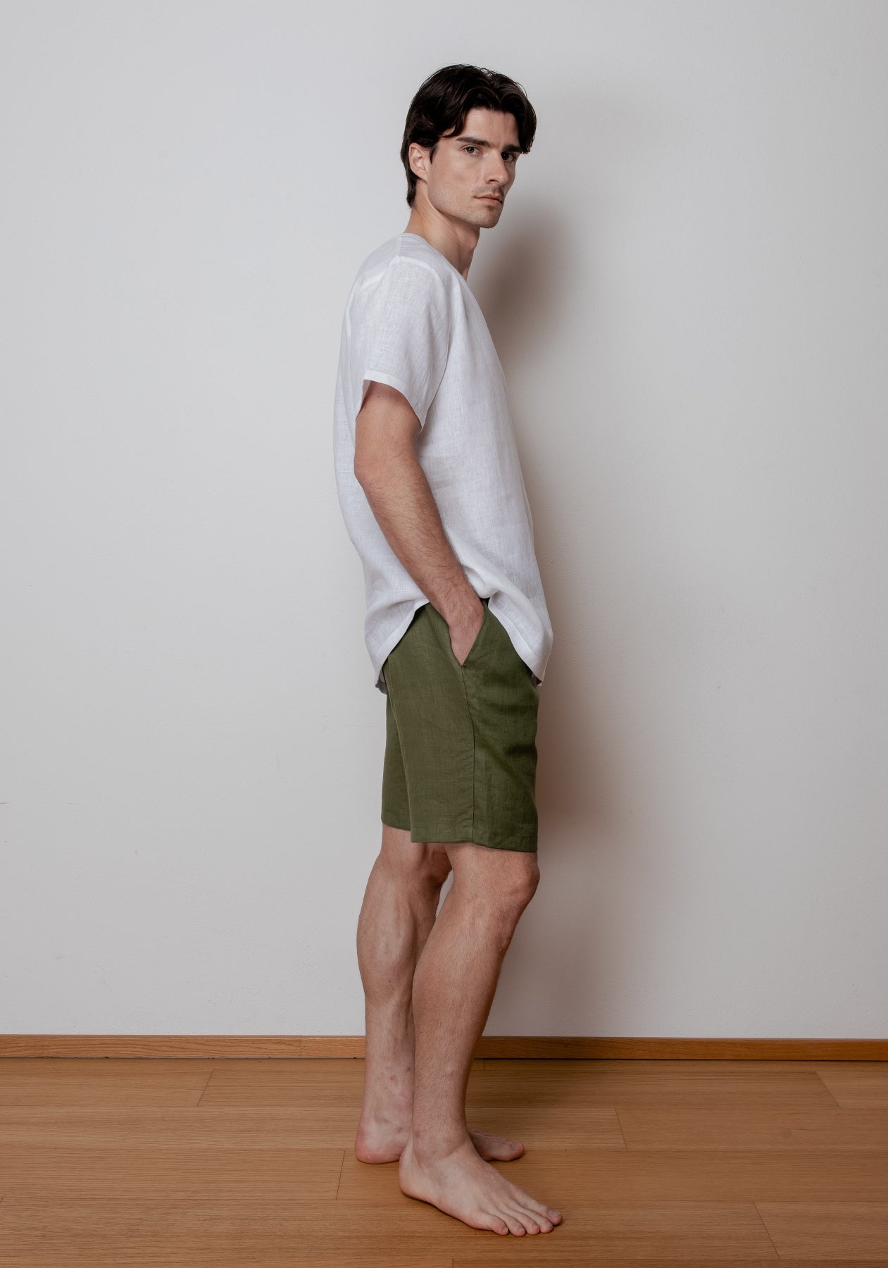 Pánské lněné tričko regular - White