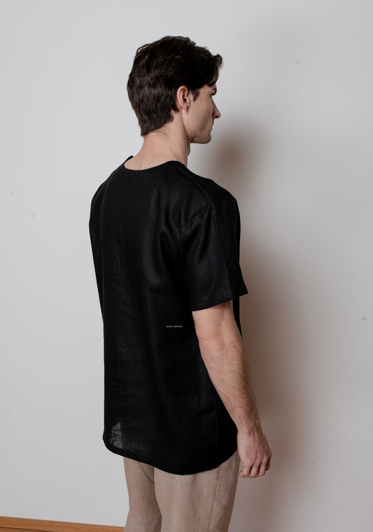 Men's regular linen t-shirt - Black