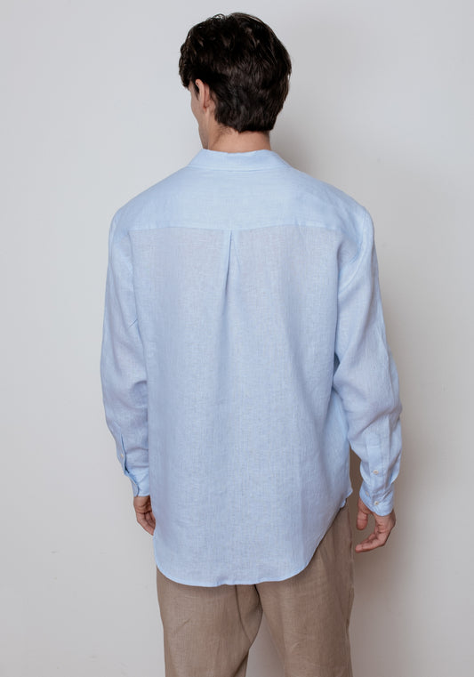 Men's linen shirt with collar - Light blue