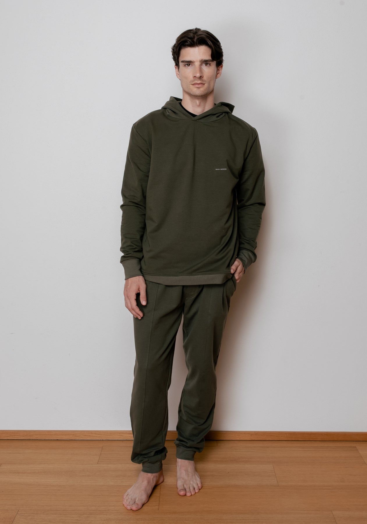 Men spodnie dresowe bawełna organiczna Moss green brushed - loose fit