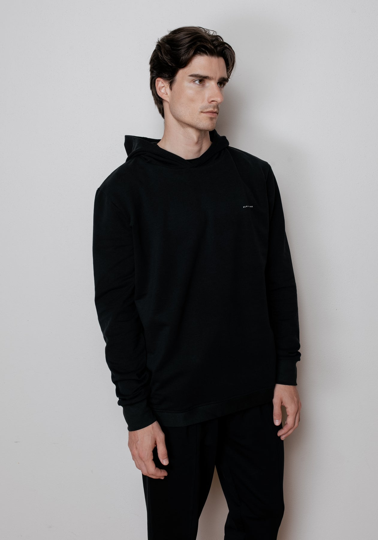 Męska bluza z kapturem bawełna organiczna Black brushed - regular update