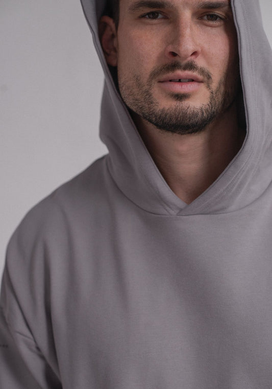 Pánská mikina s kapucí z biobavlny Light gray brushed - Oversized