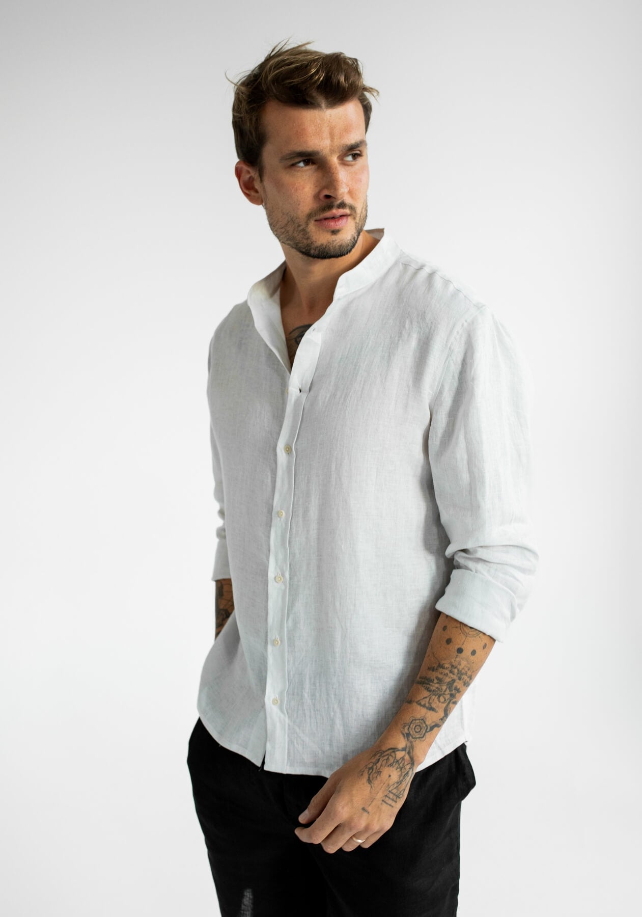 Men linen shirt Pearl gray