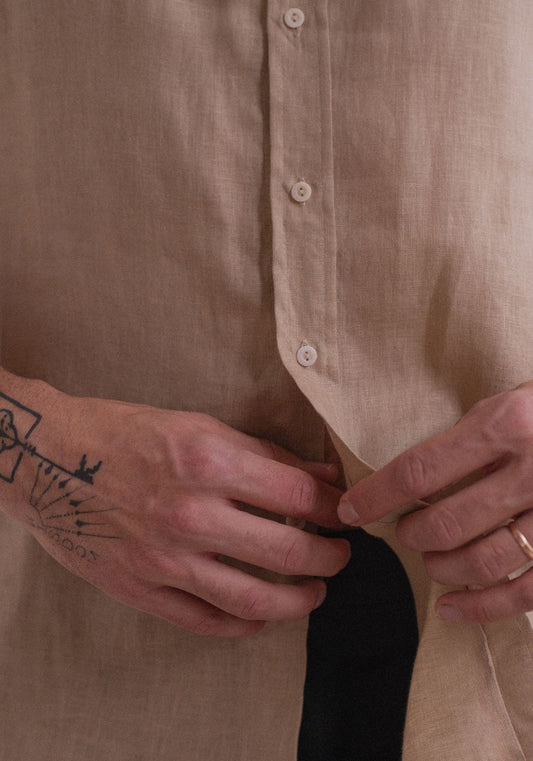 Pánská lněná košile bez límečku - regular fit