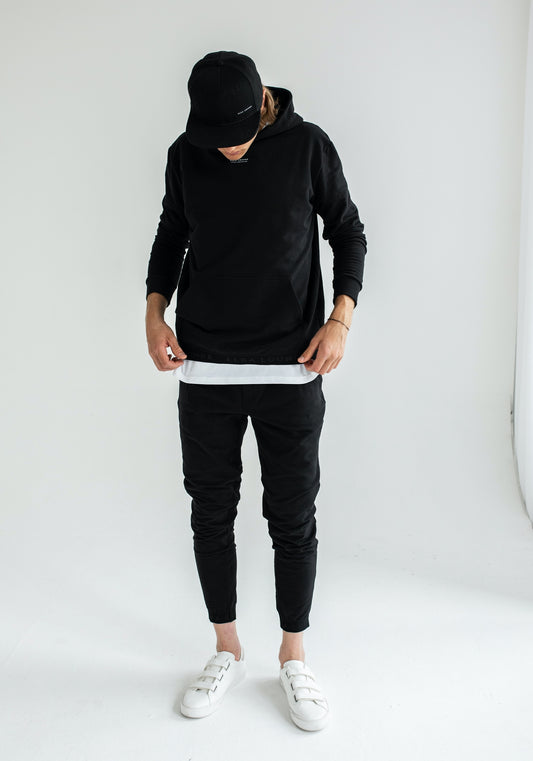 Men sweatpants organic cotton Black lounge brushed - regular