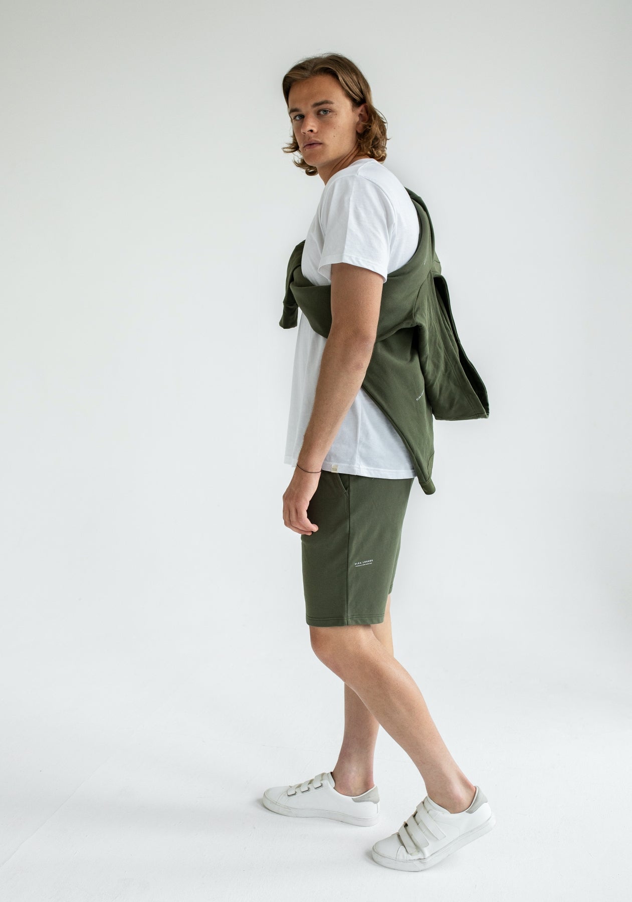 Men spodenki dresowe bawełna organiczna Moss green brushed