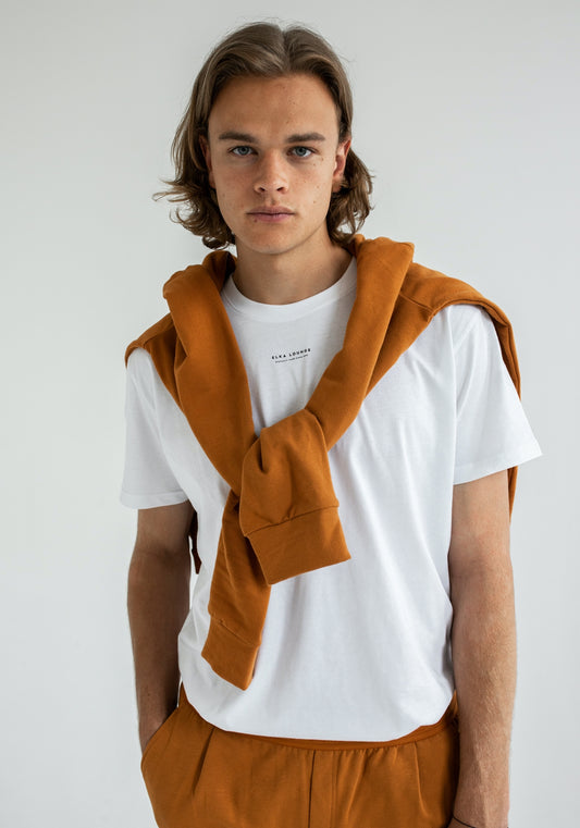 Men sweatpants shorts organic cotton Burnt ochre brushed