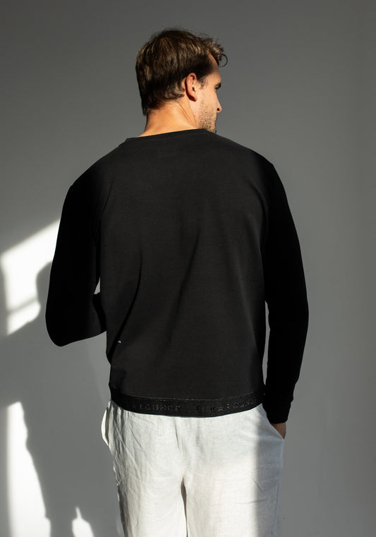 Men Sweatshirt organic cotton Black brushed - regular