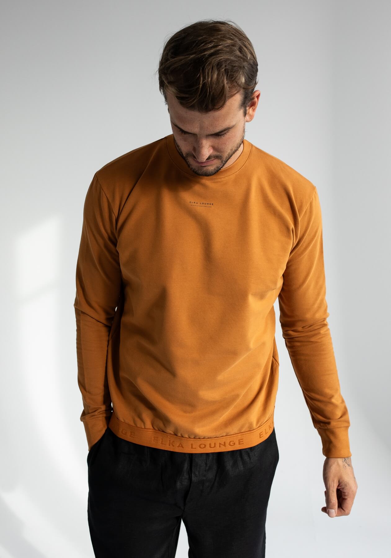 Men Sweatshirt organic cotton Burnt ochre brushed - regular
