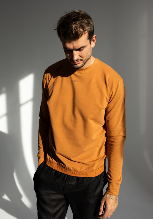 Men Sweatshirt organic cotton Burnt ochre brushed - regular