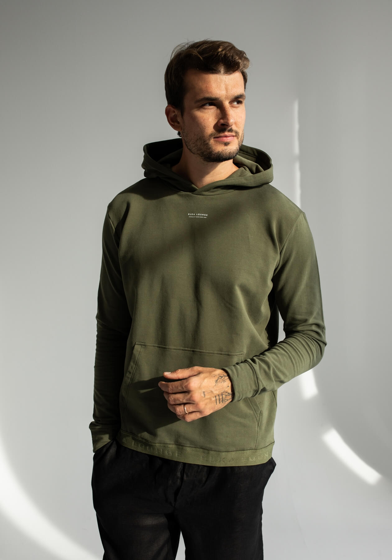 Men sweatshirts organic cotton Moss green khaki regular