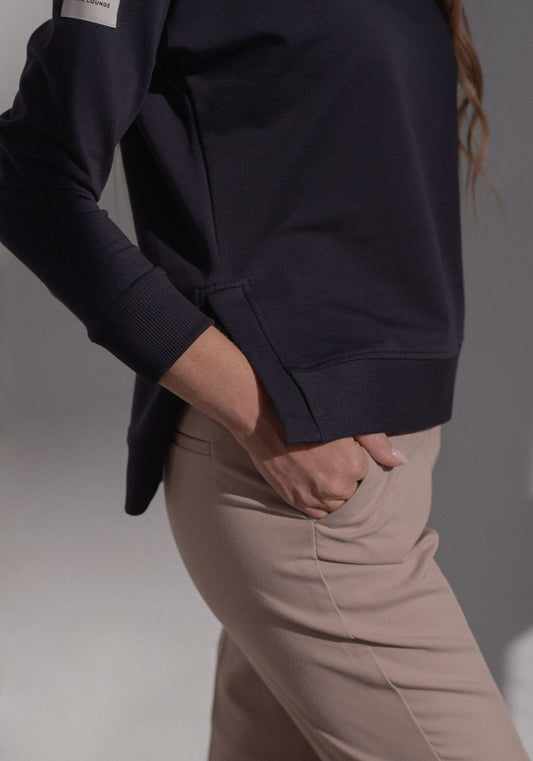 Women Sweatshirt High neck organic cotton Deep blue - Loose fit