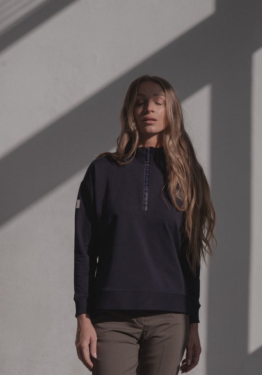 Women Sweatshirt Zip-up organic cotton Deep blue - Loose fit