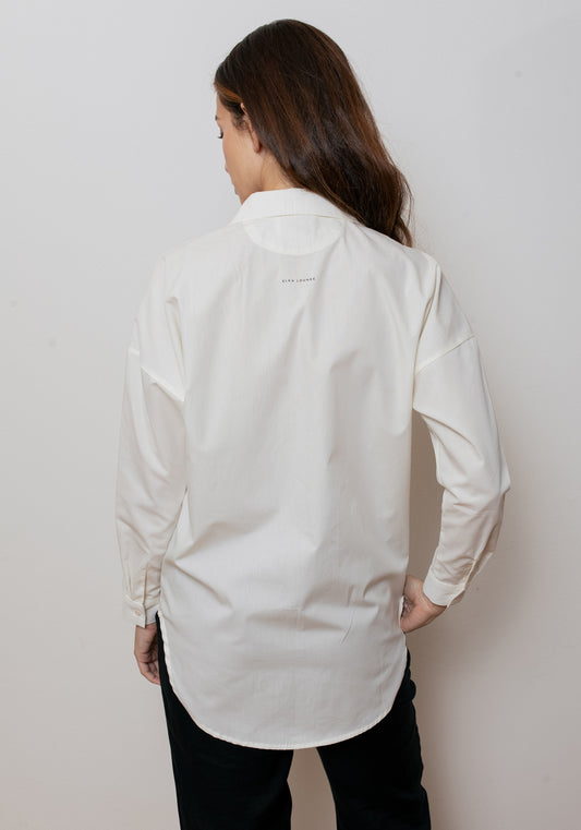 Women's organic cotton shirt with loose fit collar - Creme