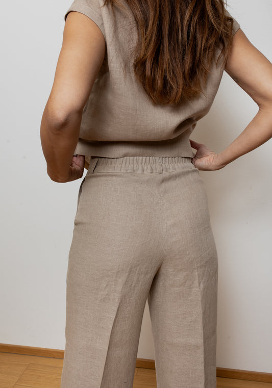 Women's wide-leg linen trousers - Beige Natural