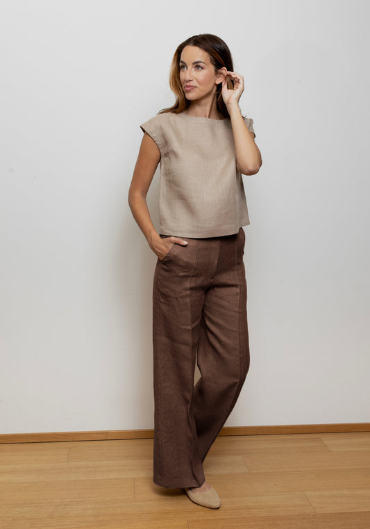 Dámské lněné kalhoty wide-leg - regular fit