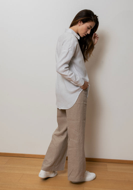 Women's loose fit linen shirt with collar - Pearl gray