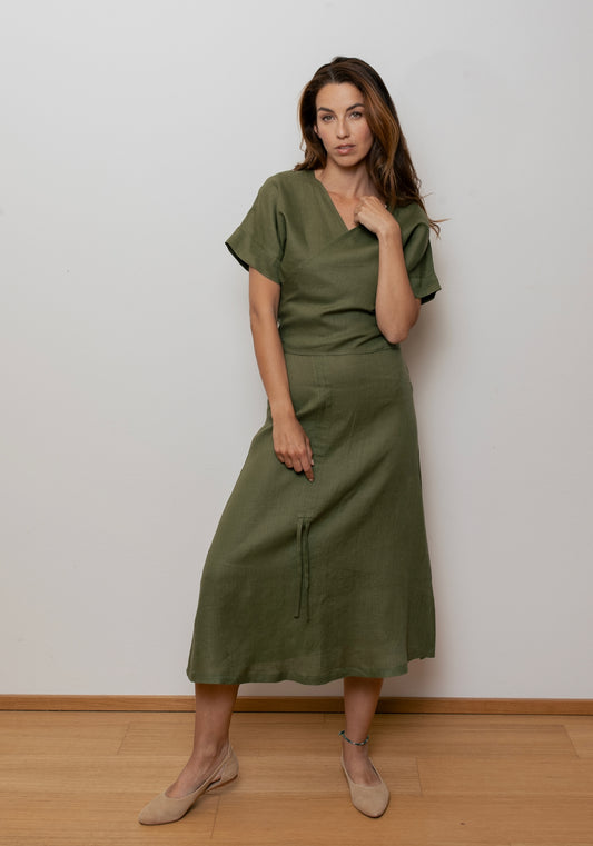 Women's linen skirt - Moss green