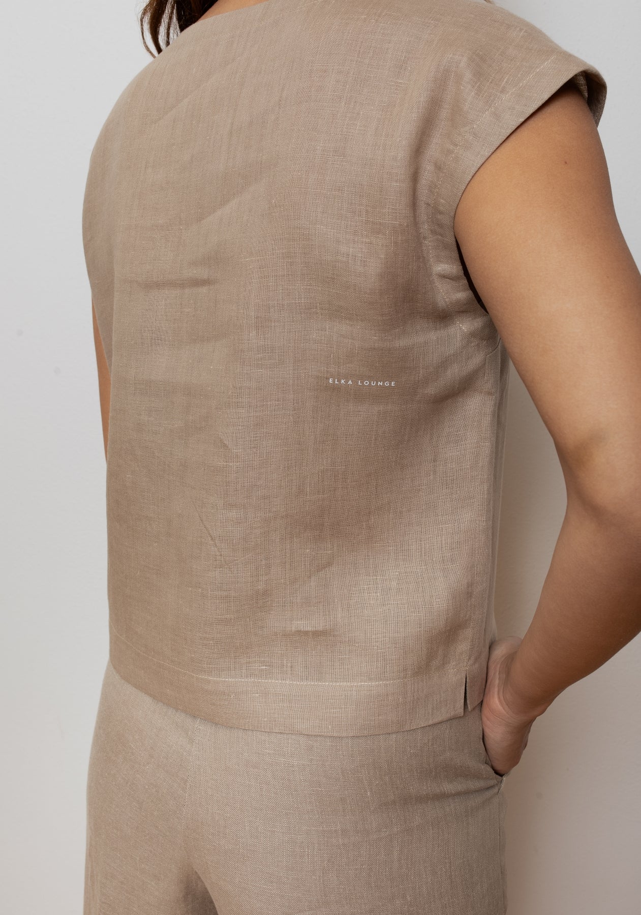 Dámske ľanové tričko regular - Beige Natural