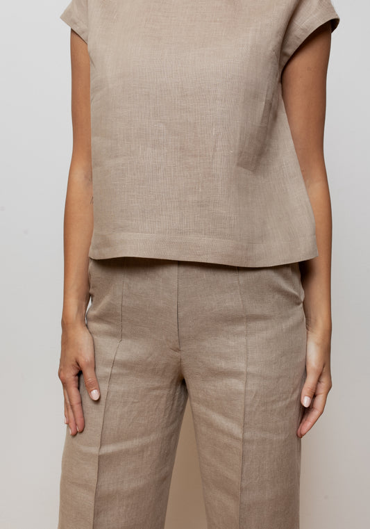 Women's regular linen T-shirt - Beige Natural