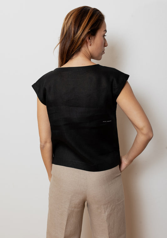 Women's regular linen T-shirt - Black