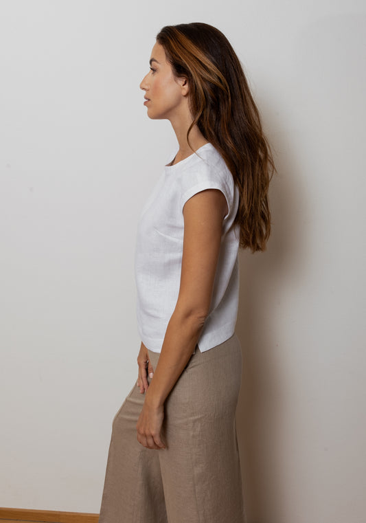 Women's regular linen T-shirt - White