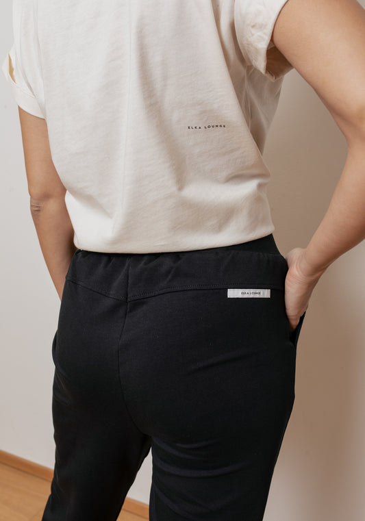 Women sweatpants organic cotton Black brushed - loose fit