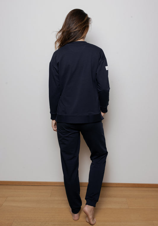 Women sweatpants organic cotton Deep blue - loose fit