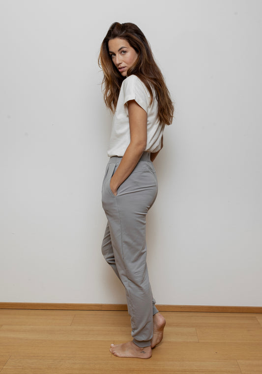 Women sweatpants organic cotton Gray brushed - loose fit
