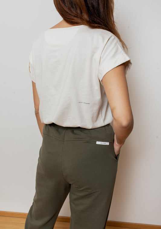 Women sweatpants organic cotton Moss green brushed - loose fit