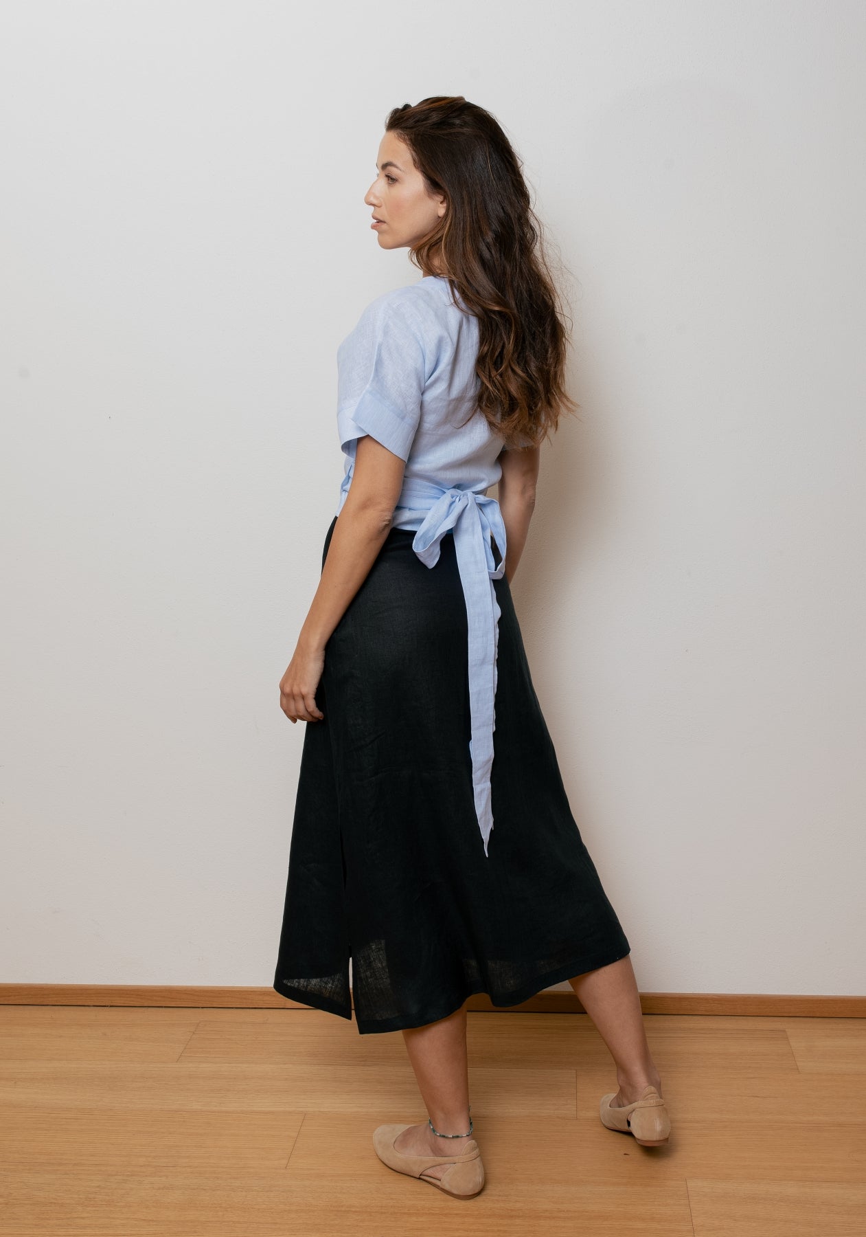 Women's linen wrap top - regular