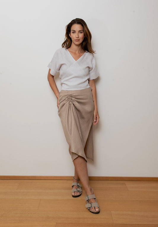 Women's linen wrap top regular - Pearl gray