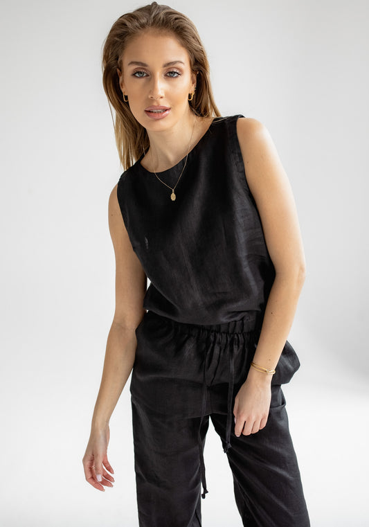Women's linen crop top Black