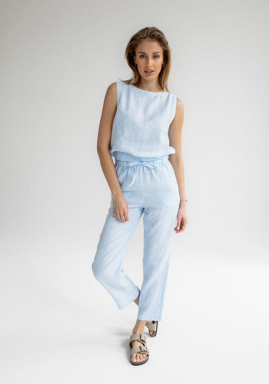 Women's linen crop top Light blue