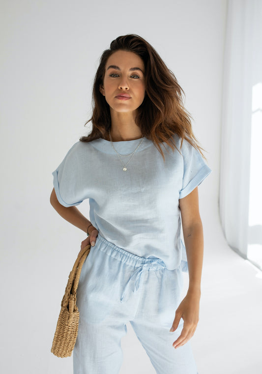 Women linen pants Light blue