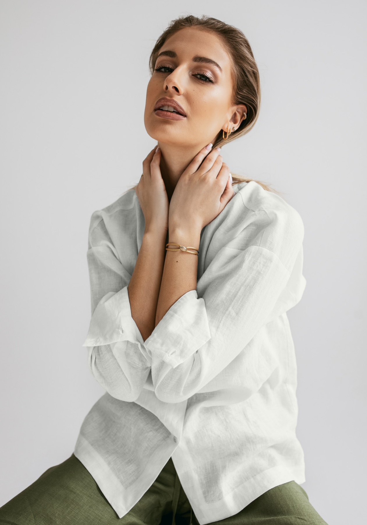 Women linen shirt regular fit Pearl gray