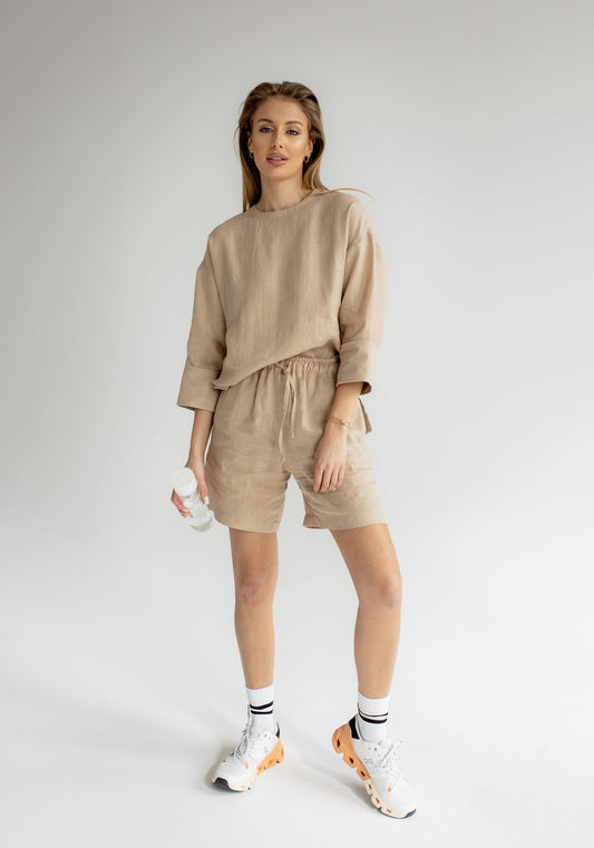 Women linen shorts Beige natural