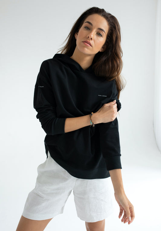 Women hoodie organic cotton Black brushed - Oversized
