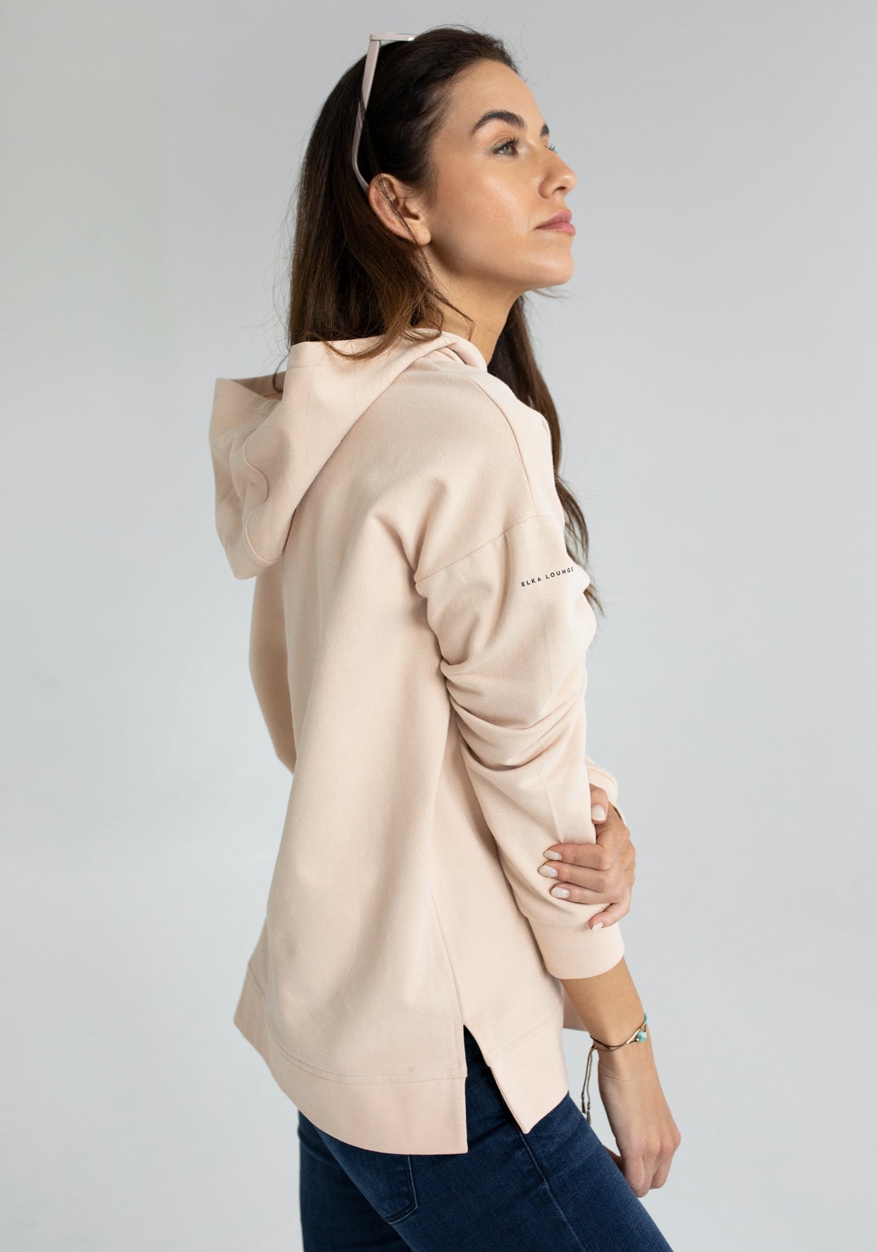 Women bluza bawełna organiczna Beige brushed - Oversized