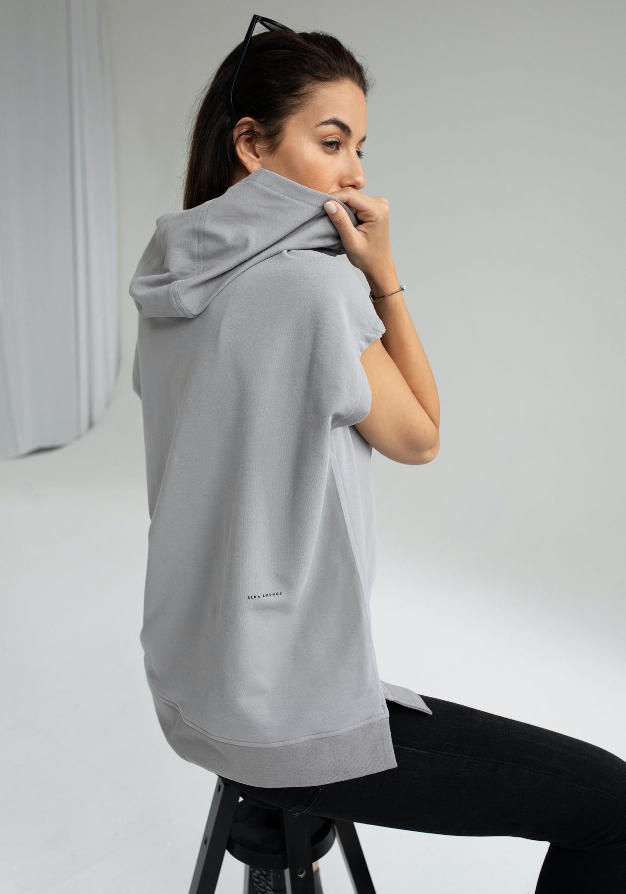 Women Sleeveless sweatshirt vest organic cotton Light gray Oversiz ELKA LOUNGE