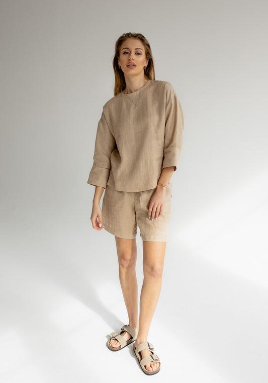 Women's linen top open back Beige natural