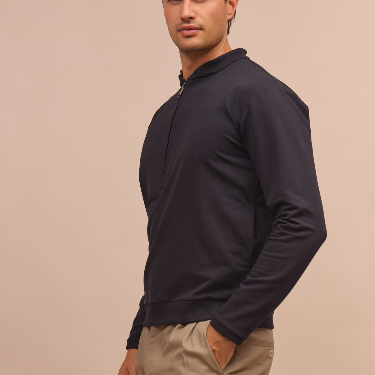 Mikina unisex halfzip s kapsami z biobavlny - loose fit/oversized